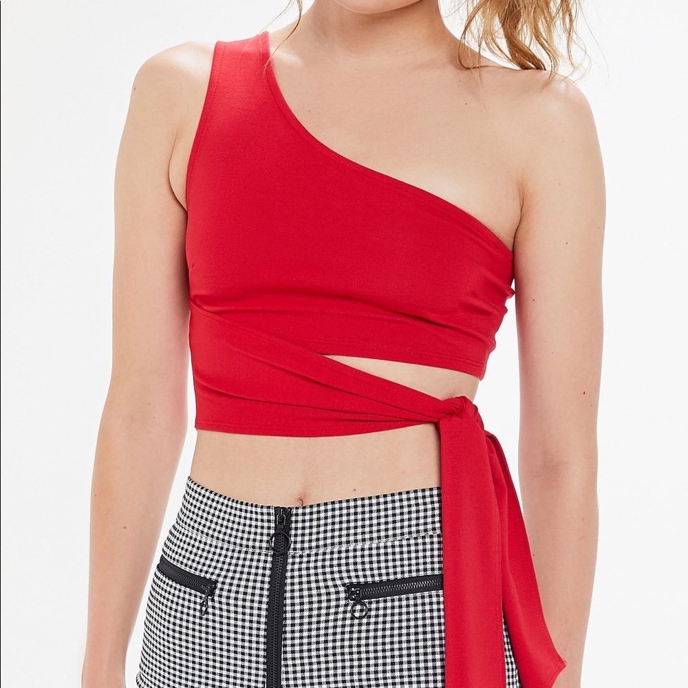 Red one shoulder tie croptop from Urban Outfitters